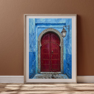 Poster Parede Azul de Chefchaouen & Porta Marroquina Carm