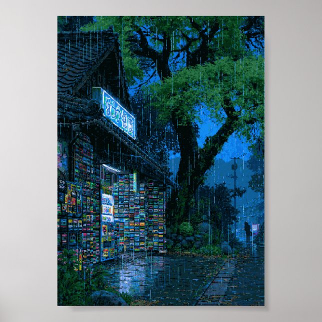 Poster Parede Ciberpunk de Arte de Pixel Retro (Frente)