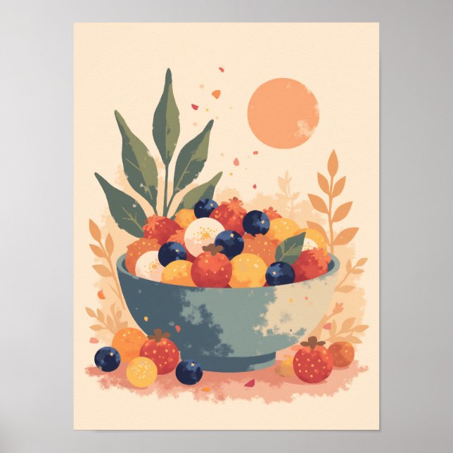 Poster Parede de Abstrato de salada de Fruta de boho mini (Frente)