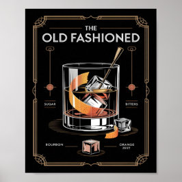 Poster Parede de Coquetel Old Fashioned Art Déco