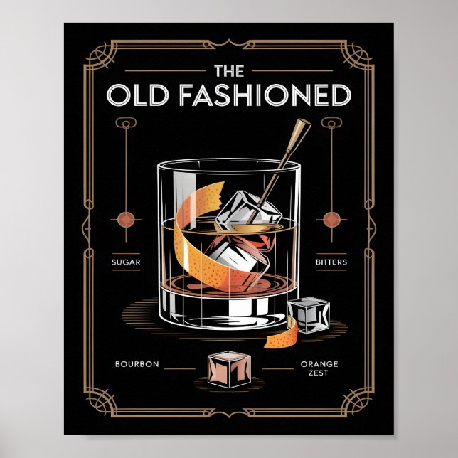 Poster Parede de Coquetel Old Fashioned Art Déco (Frente)