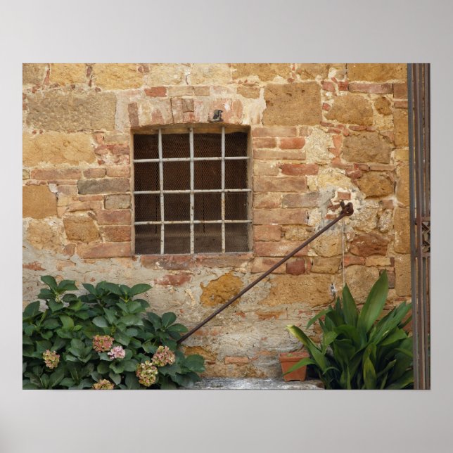 Poster Parede de janelas e de pedras antigas, Pienza, Itá (Frente)