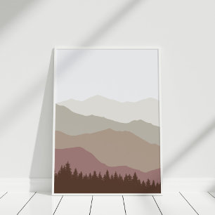 Poster Parede de Paisagem Montanhosa Abstrata em Tons Ter