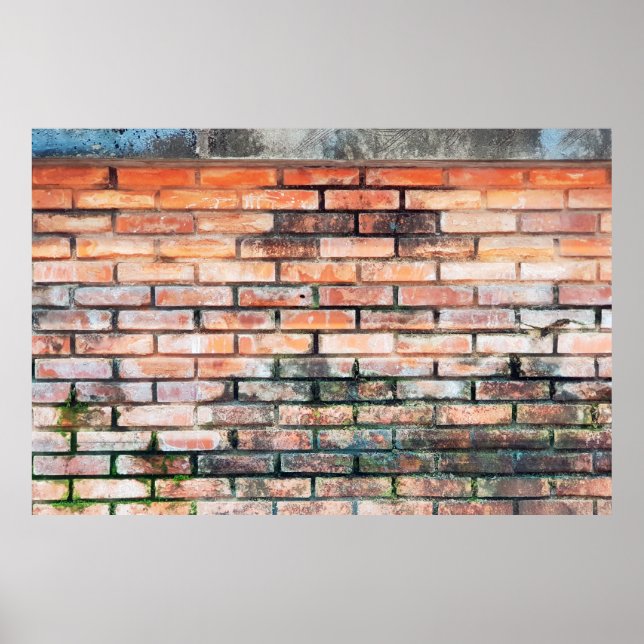 Poster Parede de tijolos vermelhos com serras abstratas,  (Frente)