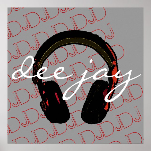 Poster parede decorante de fones de ouvido DJ (Frente)