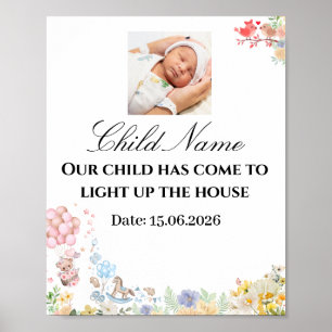 Poster Parede do chá de bebê Sweet Teddy Love Birds