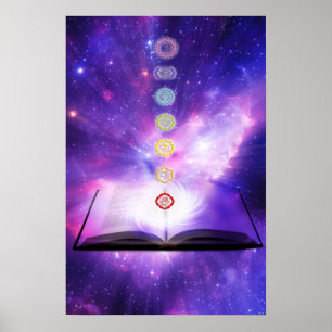 Póster Parede do roxo dos símbolos dos chakras do