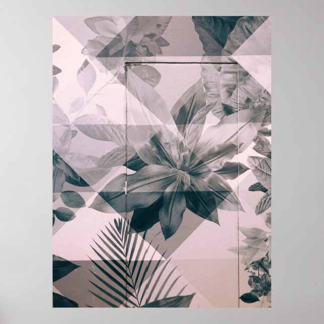 POSTER PAREDE E PORTA FLORAIS DE CINZAS E BRANCOS (Frente)