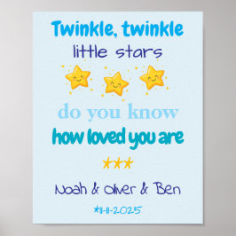 Poster Parede Personalizada para Trigêmeos Meninos