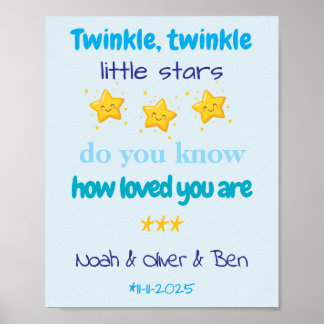 Poster Parede Personalizada para Trigêmeos Meninos