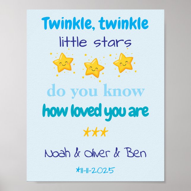 Poster Parede Personalizada para Trigêmeos Meninos (Frente)