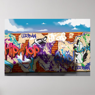 Póster Parede urbana dos grafites de Hip Hop