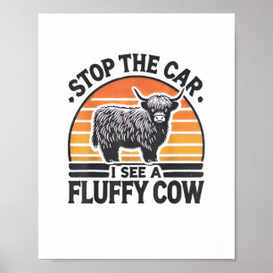 Poster Parem O Carro Que Vejo Vaca Fluffy Retro Highland