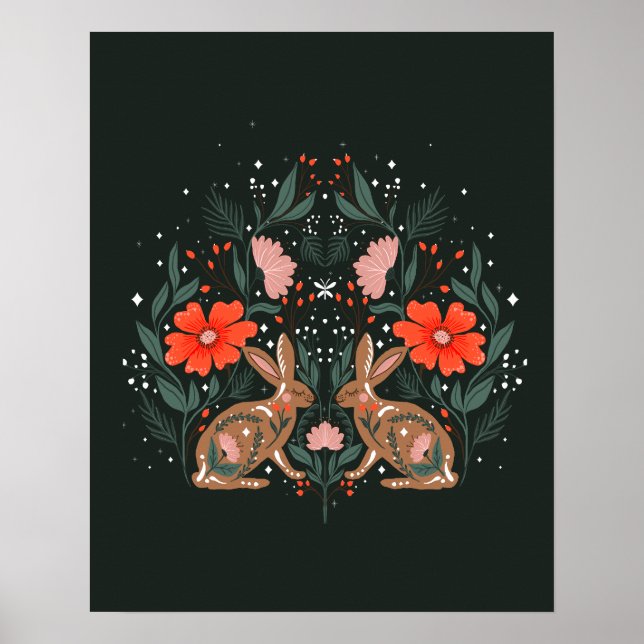 Poster Pares com flores e ornamentos nórdicos (Frente)