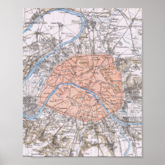 Poster Parijs, frankrijk, antieke kaart 1895