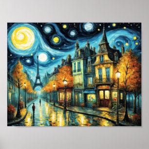 Poster Paris à noite ao estilo de Van Gogh