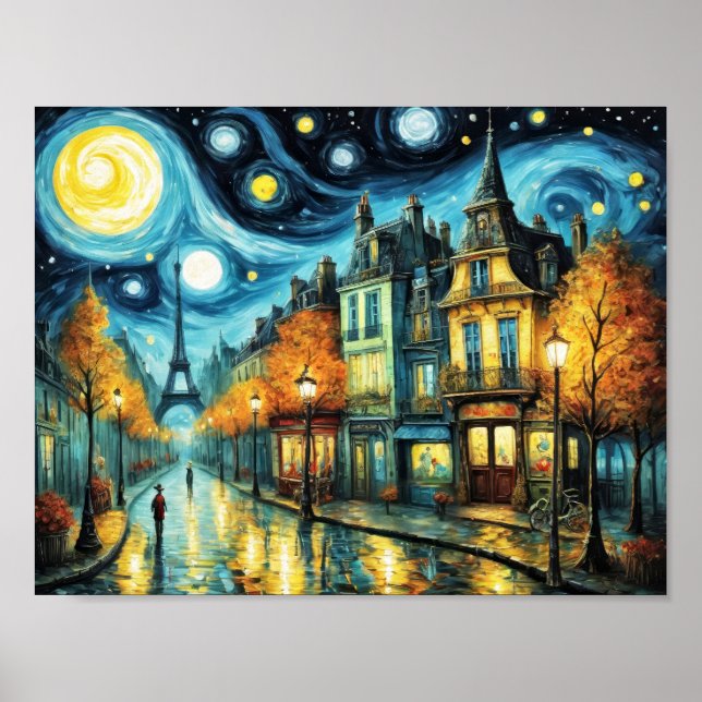 Poster Paris à noite ao estilo de Van Gogh (Frente)