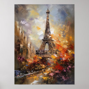 Poster Paris A Torre Eiffel Pintura Abstrata a Óleo