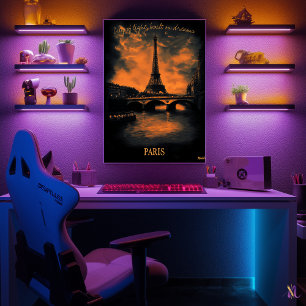 Poster Paris ao Crepúsculo - Arte Monocromática a Carvão 