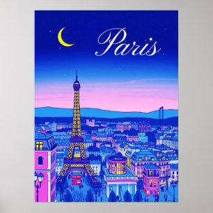 Poster Paris ao Crepúsculo sob uma Lua Crescente