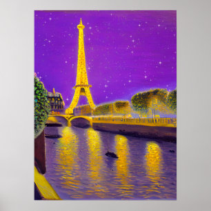 Poster Paris ao longo do Sena sob as Estrelas