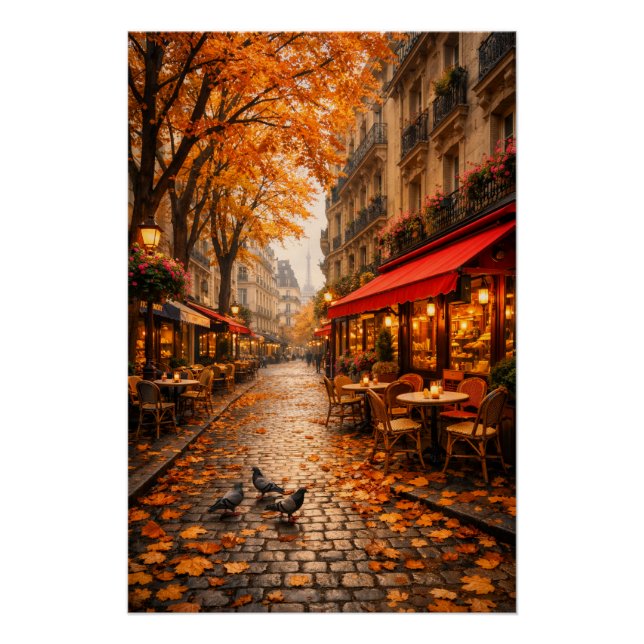 Póster Paris Autumn Café Street – Warm Fall Poster (Frente)