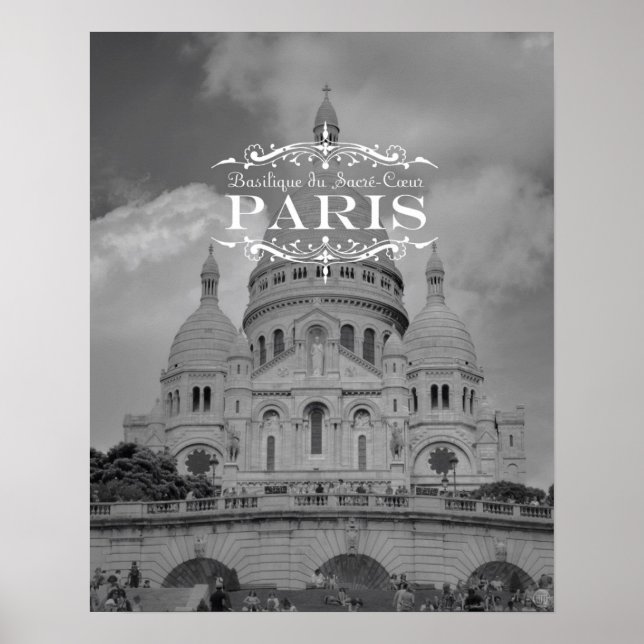Poster Paris Black and White Travel Poster: Sacre Coeur (Frente)