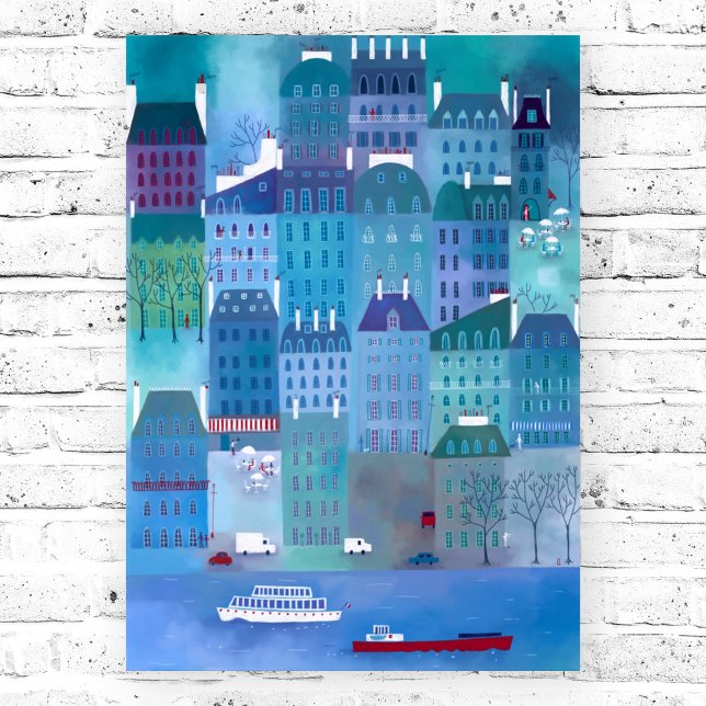 Poster Paris Blues (Paris in blue city art for those who love France)