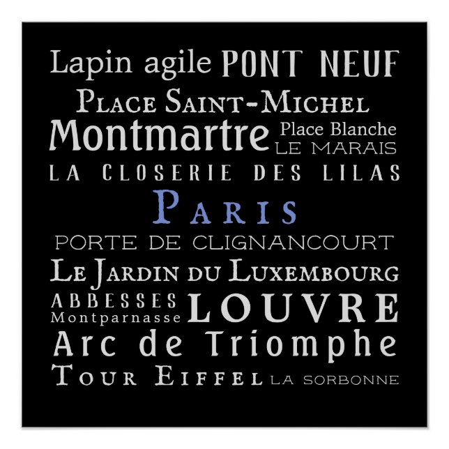 Póster Paris e seus pontos turísticos (Frente)