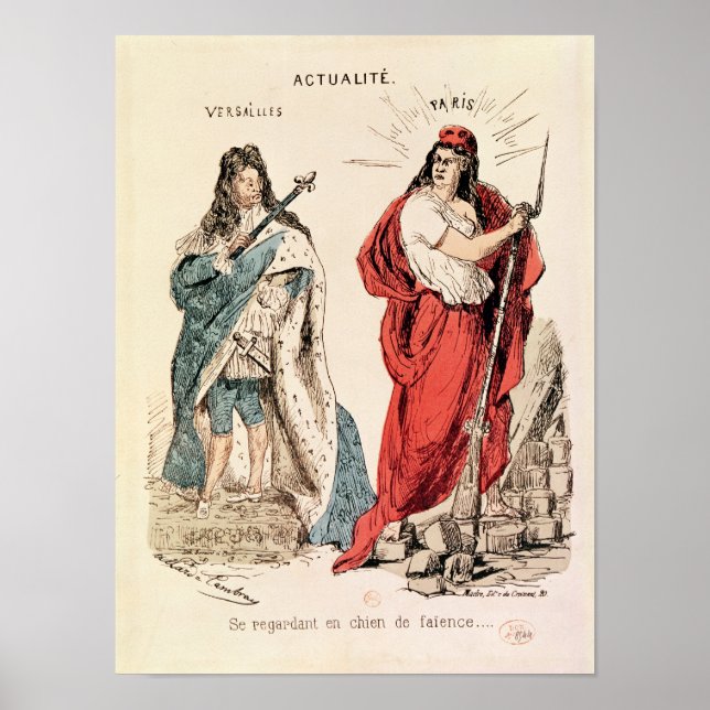 Póster Paris e Versailles Glaring um no outro, 1871 (Frente)