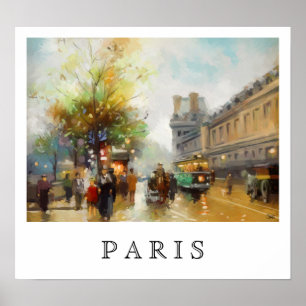 Póster Paris em um dia chuvoso. Pintura da aguarela.