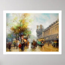 Póster Paris em uma pintura de aquarela no dia chuvoso