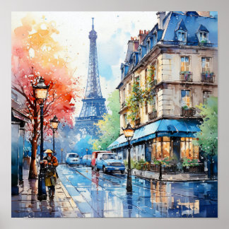 Poster Paris França Bohemian Style Painting Watercolor