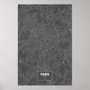 Póster Paris, França (branco a preto)