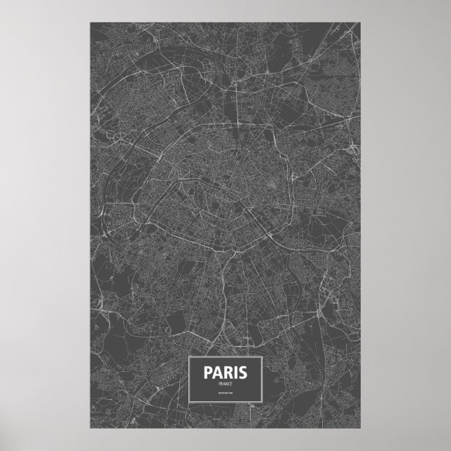 Póster Paris, França (branco a preto) (Frente)