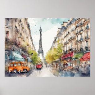 Poster Paris França Cidade Silhouette Watercolor