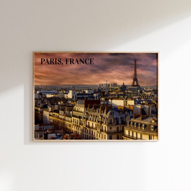 Poster Paris França Skyline Eiffel Tower Pink Sky (Criador carregado)