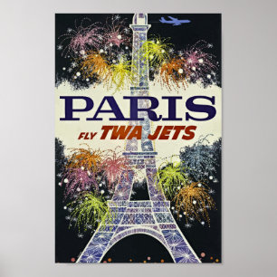 Poster Paris, França Torre Eiffel, Airline, Vintage
