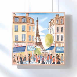 Poster Paris França Torre Eiffel | Aquarela europeia