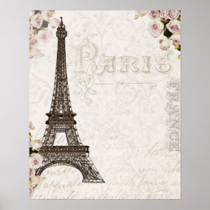 Poster Paris França Torre Eiffel Rosas Cor-de-Rosa Glamou