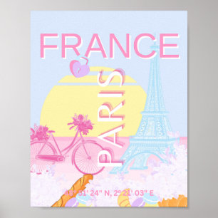 Poster Paris, França, Viagem Art, Preppy, Blue