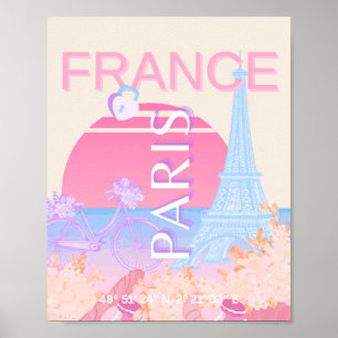 Poster Paris, França, Viagem Art, Preppy, Pastel