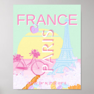 Poster Paris, França, Viagem, Arte, Pré-Disquete, Pastel,