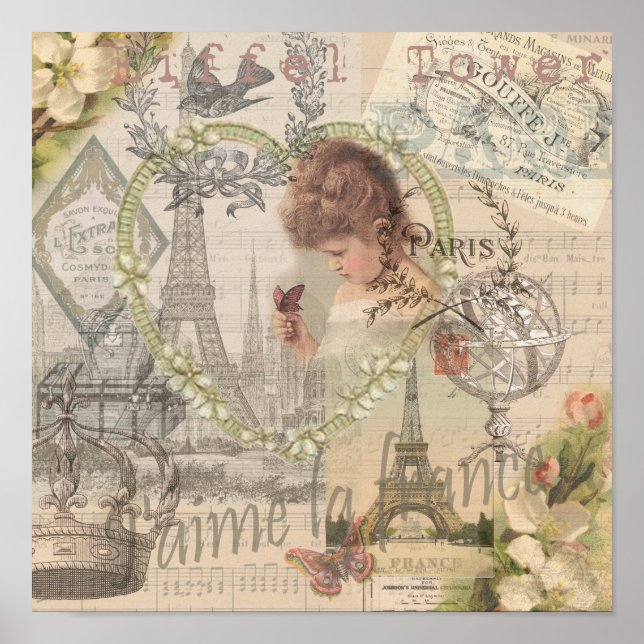 Póster Paris France Bonito Girl Eiffel (Frente)