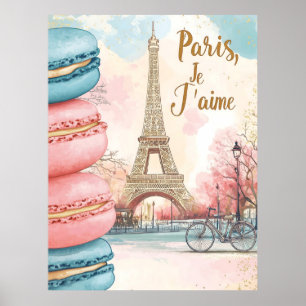 Poster Paris, Je T'aime - Torre Eiffel com Macarons