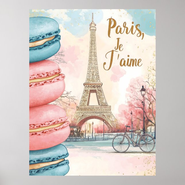 Poster Paris, Je T'aime - Torre Eiffel com Macarons (Frente)