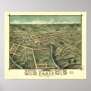 Póster Paris Kentucky 1870 mapas panorâmicos