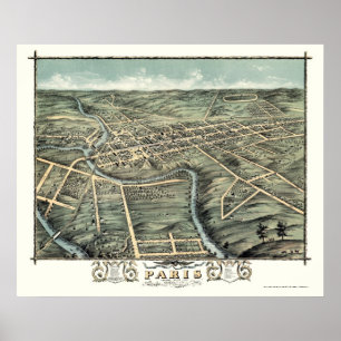 Póster Paris, KY Panorâmica Map - 1870