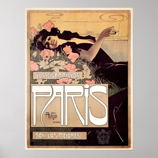 Poster PARIS Los Cigarillos 1901, do artista Aleardo Vill (Frente)