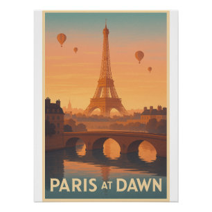 Póster Paris no Dawn Retro viagem